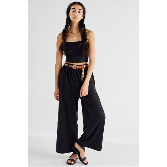 Free People Pants - Free People black cotton wide leg elastic waist pants